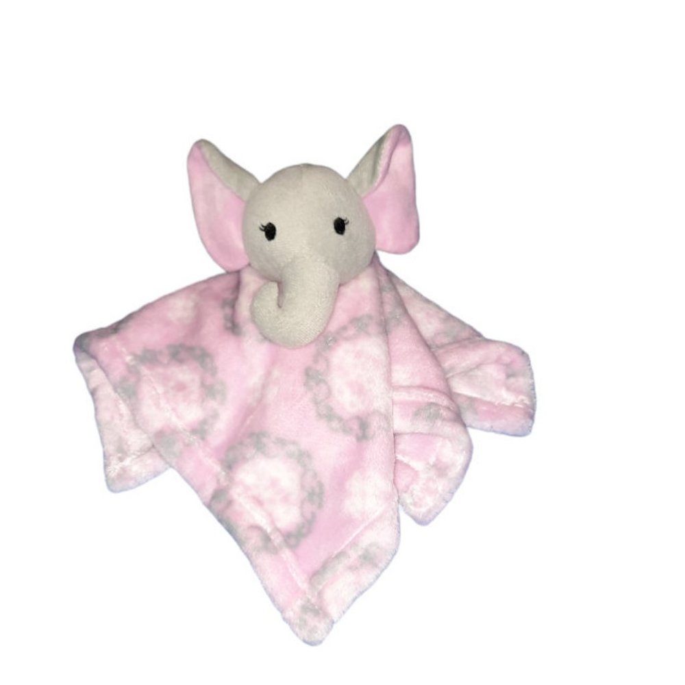 HB Baby Vision Elephant Pink Gray Baby Security Blanket Lovey 14"x14"